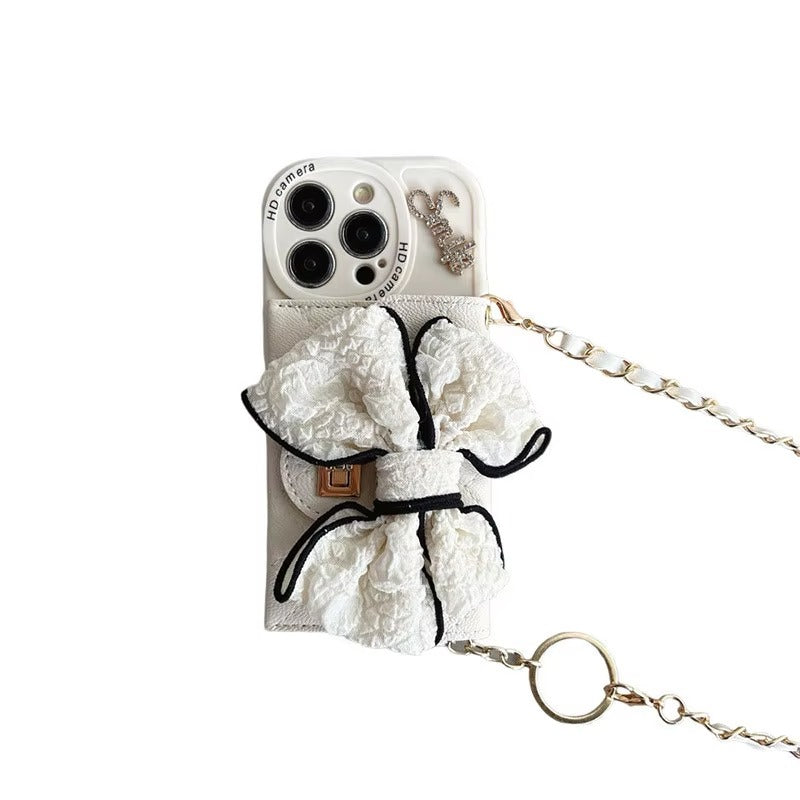 Luxury Apple iPhone Case, MagSafe Compatible, Camera Lens & Screen Protection, Ultra Thin, Shockproof, Magnetic Full All Around Cover – DIY Diamond Bowknot Crossbody Purse Case with Card Slot & Metal Button