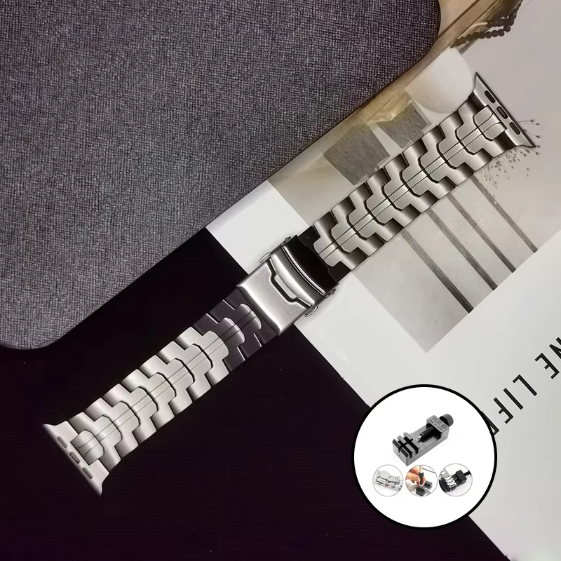 Luxury Titanium Link Watch Band – Men's Business Style Adjustable Metal Bracelet, Durable Steel Strap for 40mm to 49mm