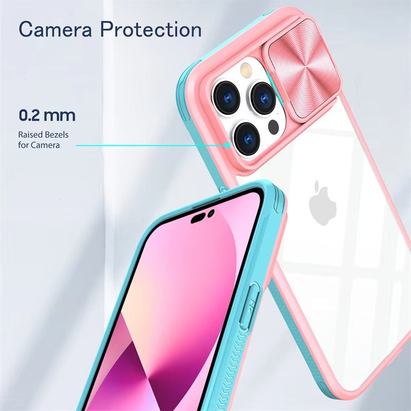 High Quality Apple iPhone Case MagSafe Compatible, Camera Lens & Screen Protection, Cover with Slide Lens & Clear PC Bumper