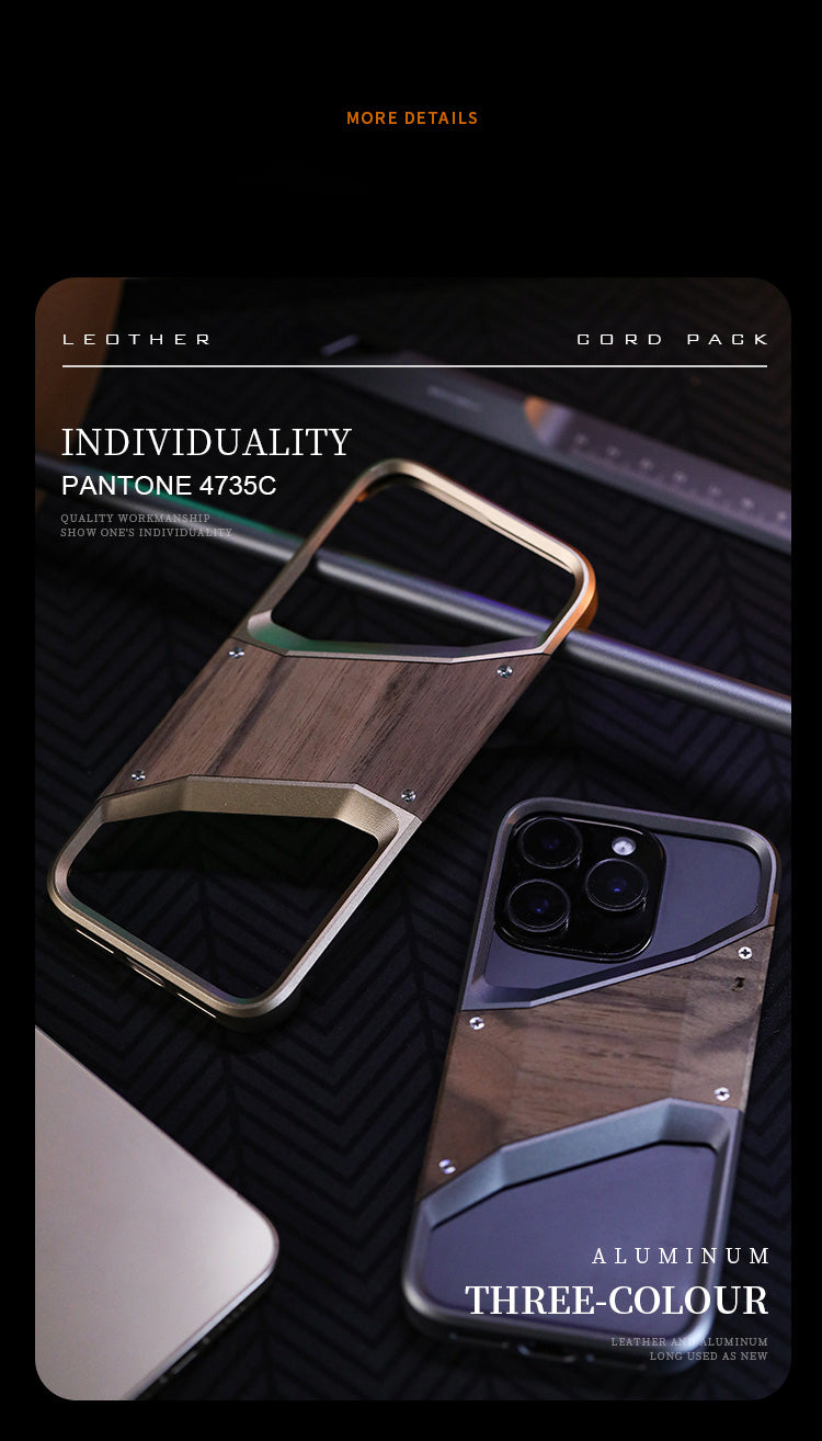 Irregular Metal Frame iPhone Case – Aluminum Alloy and Solid Wood Shockproof Frameless Cover for iPhone Models Design
