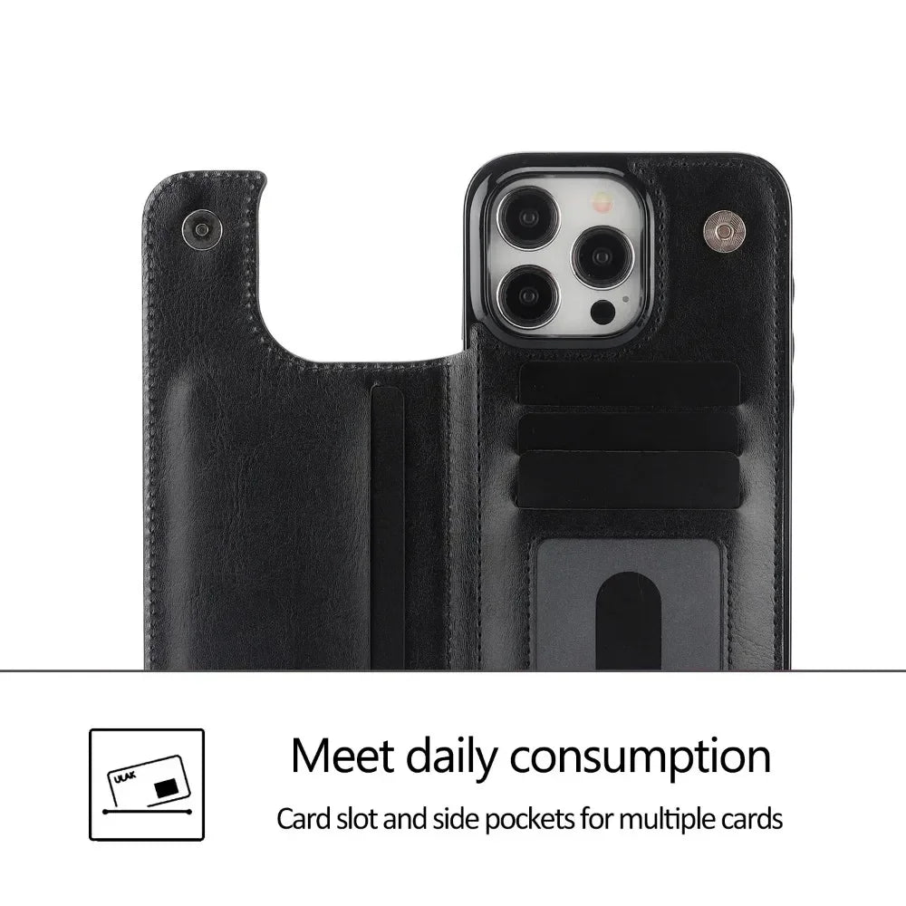 Luxury Wallet Flip iPhone Case – Cover with Card Slots, Secure Magnetic Closure, and Full Protection for Ultimate Convenience