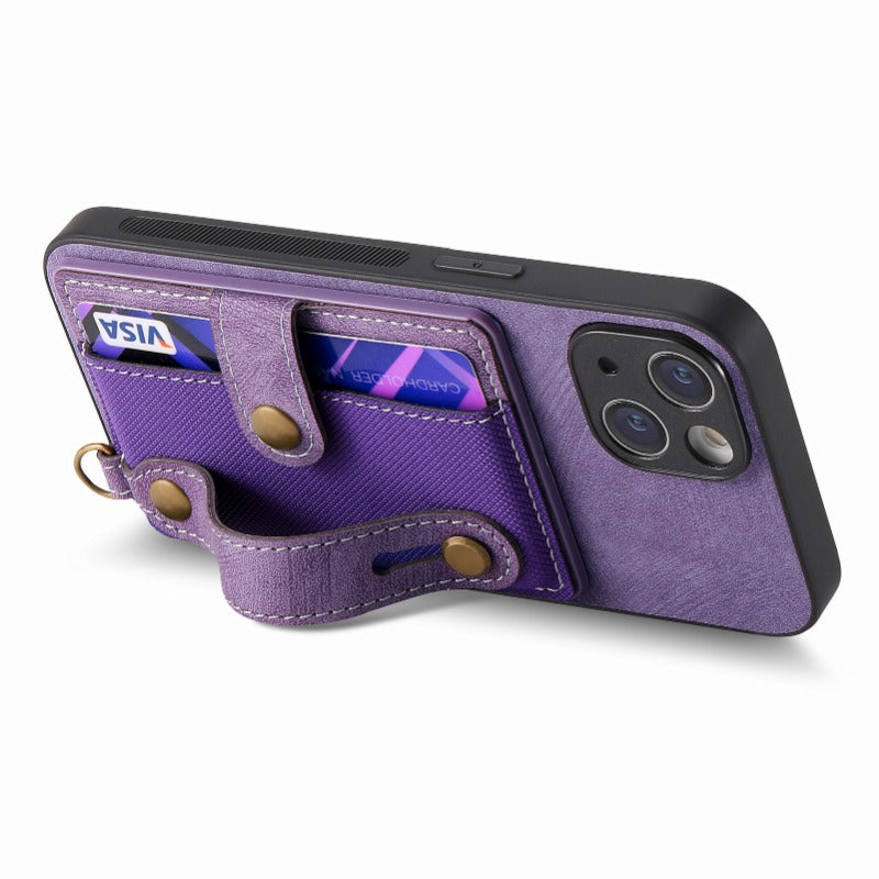 Luxury PU Leather Wallet iPhone Case with Wrist Strap – Stand Function, Card Holder, Protection for Secure and Convenience