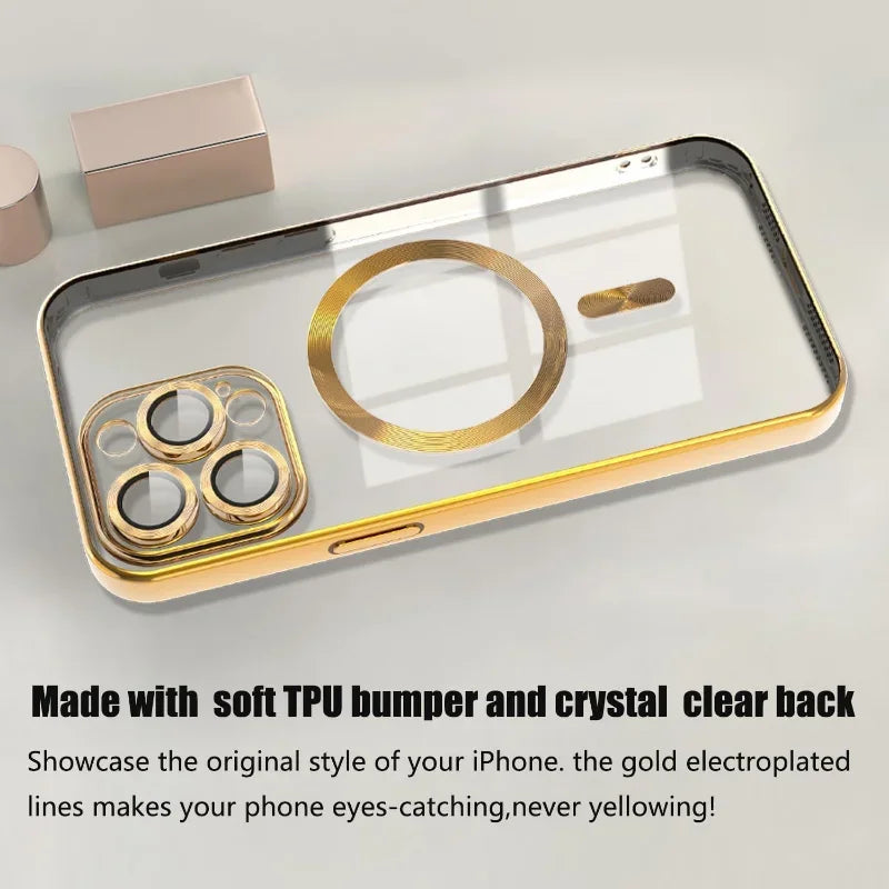 Luxury Magnetic Magsafe Phone Case – Wireless Charging, Transparent Electroplated Shockproof Cover,