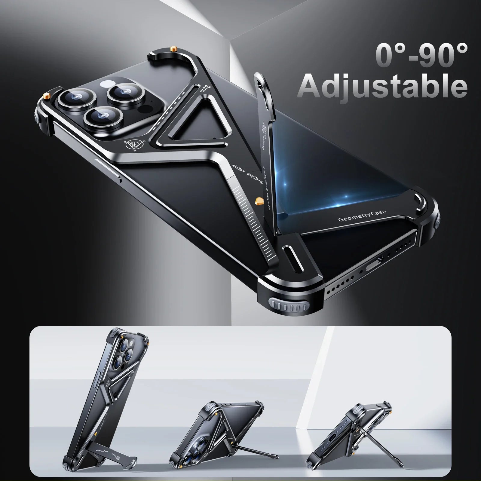 Luxury Geometric Metal iPhone Case – Aluminum Alloy Shockproof Cover with Stand for iPhone Models Stylish and Durable Design