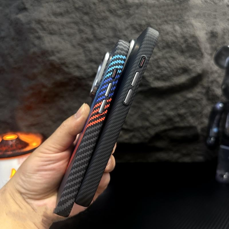 Hit Color Carbon Fiber Texture MagSafe iPhone Case – Wireless Charging Hard PC Cover with Relief Design for iPhone Models