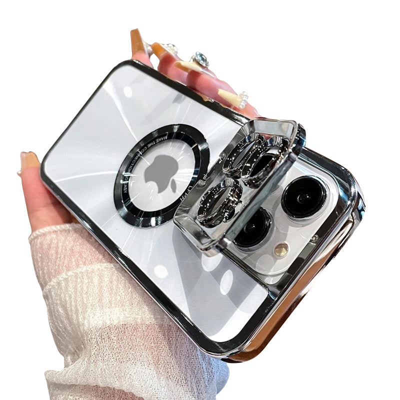 Premium Aurora Magsafe iPhone Case – Magnetic Plating CD Pattern, Shockproof, Stand Bracket, Logo Hole, Durable Protection,