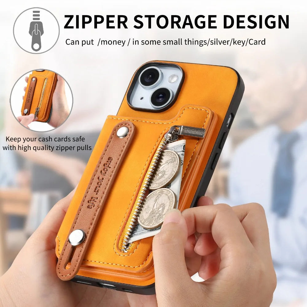 Luxury Detachable Zipper Wallet iPhone Case – Magnetic Flip Cover with Card Slots, and Protection for Ultimate Convenience