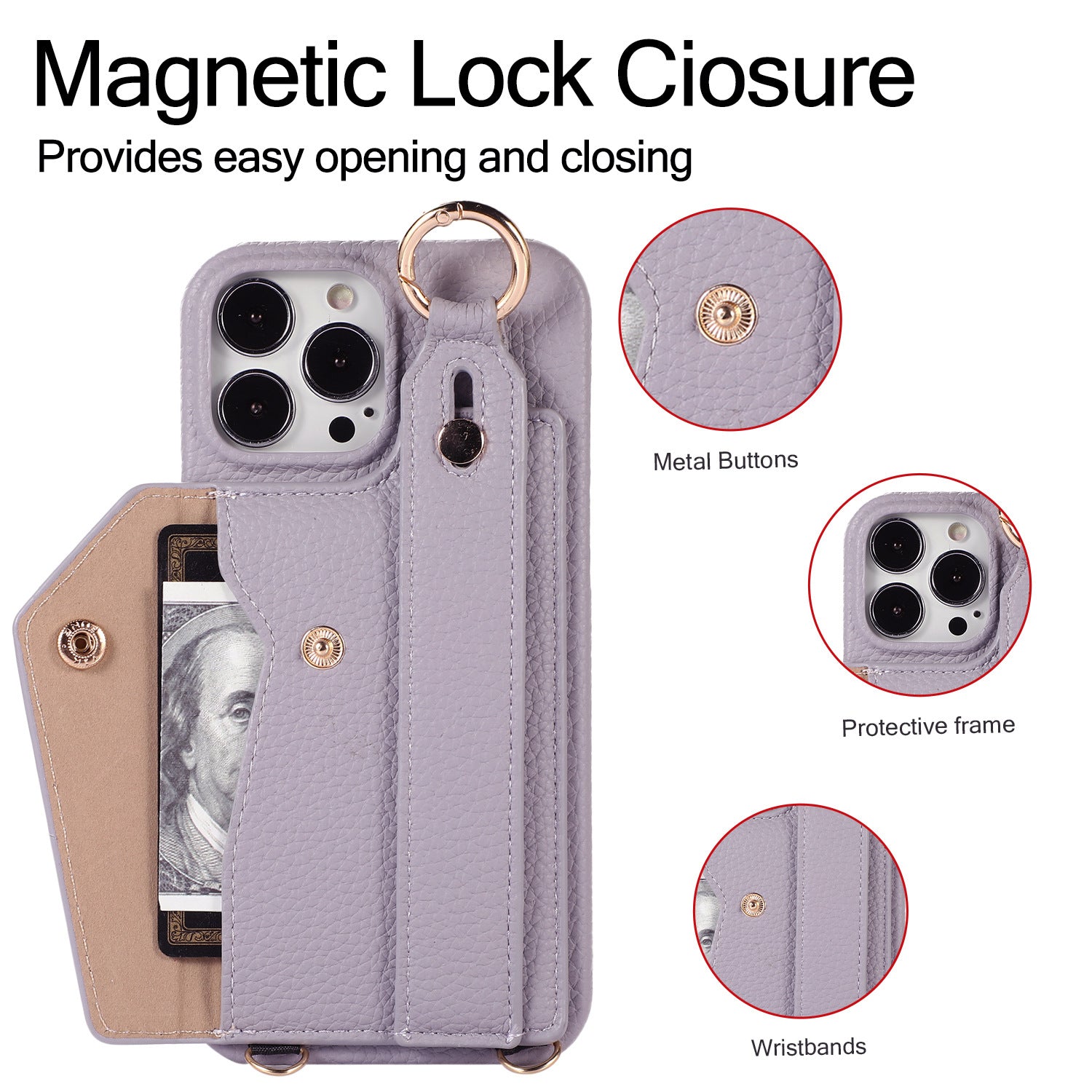 Luxury Crossbody Leather Wallet iPhone Case – Wrist Strap, Ring Holder, Card Slot, Shockproof Protection, Stylish Design for iPhone