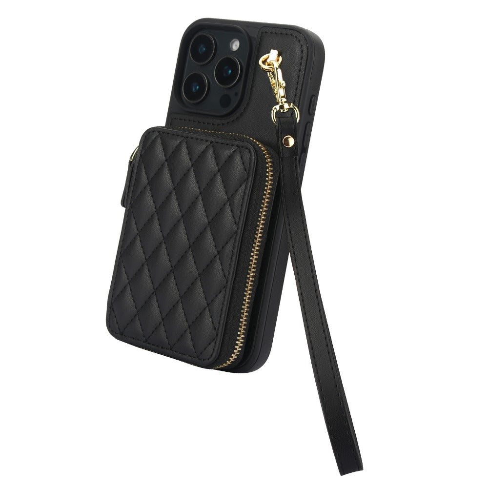 Luxury Crossbody Lanyard iPhone Case – Zipper Wallet Leather Cover with Card Holder, and Full Protection for iPhone Models