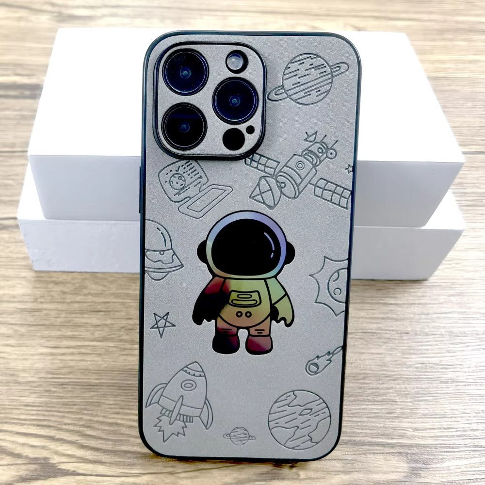 Premium Gradient Laser Astronaut iPhone Case – Faux Leather, Full Back Protection, Stylish & Durable Cover | Case for iPhone
