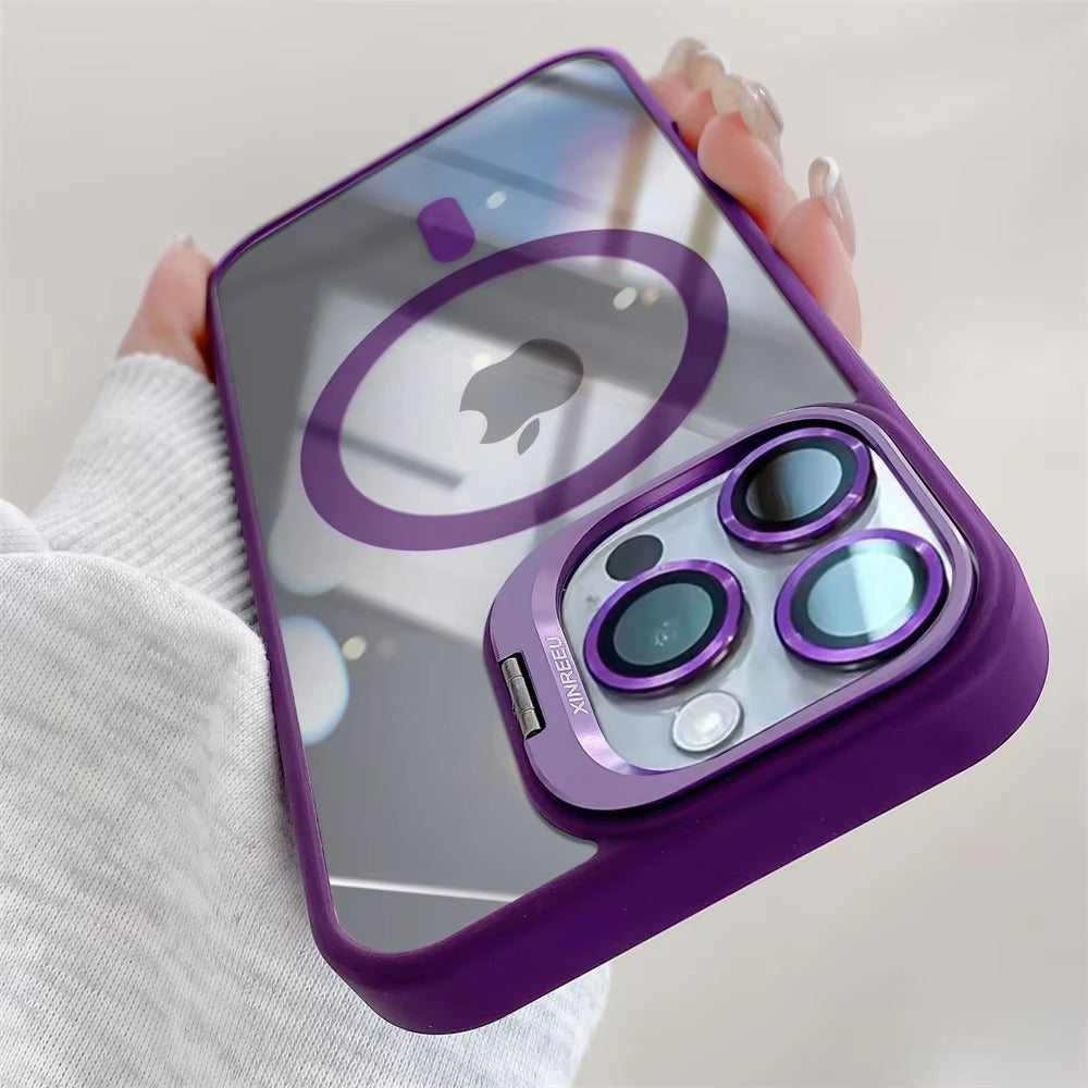 Premium Apple iPhone Case MagSafe Compatible, Camera Lens & Screen Protection, Cover with Transparent Stand & Lens Film