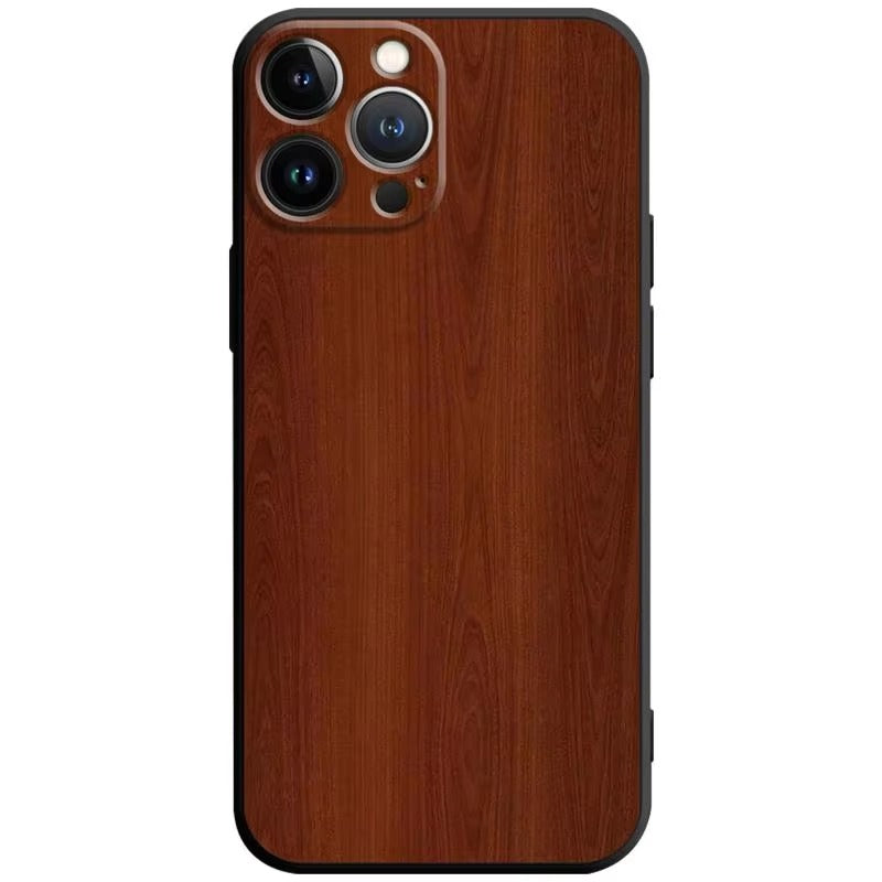 Premium Wood Grain iPhone Case MagSafe Compatible Ultra Thin Magnetic with Smooth Brown Texture and Metallic Frame Design