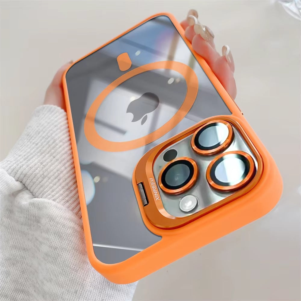 Premium Apple iPhone Case MagSafe Compatible, Camera Lens & Screen Protection, Cover with Transparent Stand & Lens Film