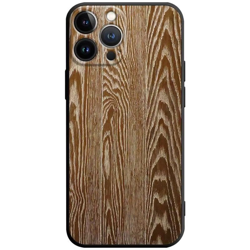 Premium Wood Grain iPhone Case MagSafe Compatible Ultra Thin Magnetic with Smooth Brown Texture and Metallic Frame Design