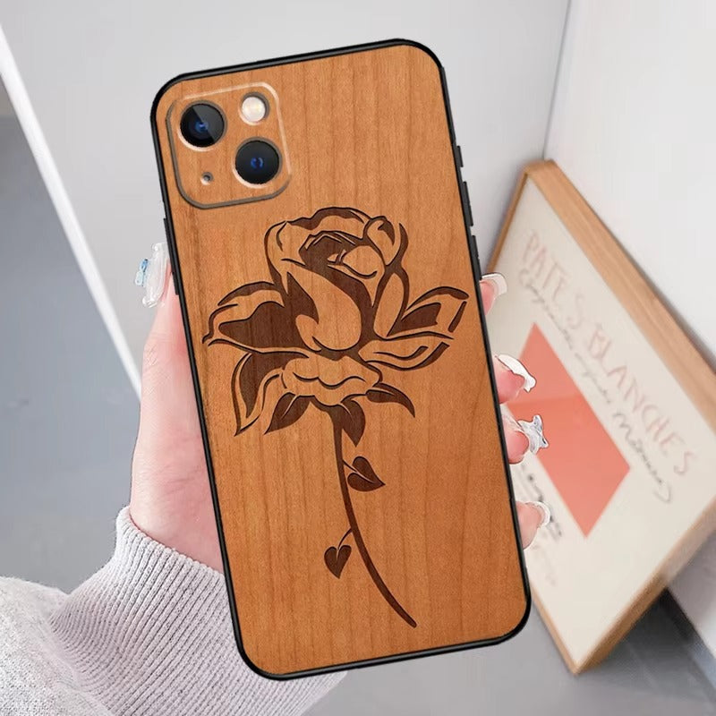 Luxury Apple iPhone Case, MagSafe Compatible, Camera Lens Protection, Screen Protection, Artistic Wood Cover