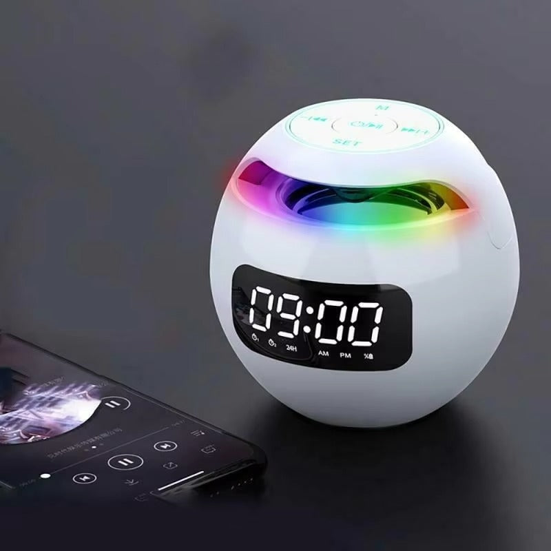 High Quality Bluetooth Alarm Clock Speaker with Colorful LED Light – Mini Portable Wireless Speaker, Dual Alarms, TF Card, FM Radio, 18H Playtime, USB Rechargeable