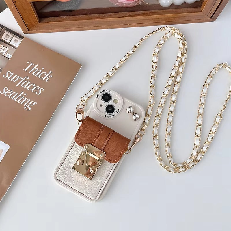 Premium Apple iPhone Case, MagSafe Compatible, Camera Lens & Screen Protection, Ultra Thin, Shockproof, Magnetic Full All Around Cover – Crystal Bow Crossbody Purse Case with Metal Button & Card Holder