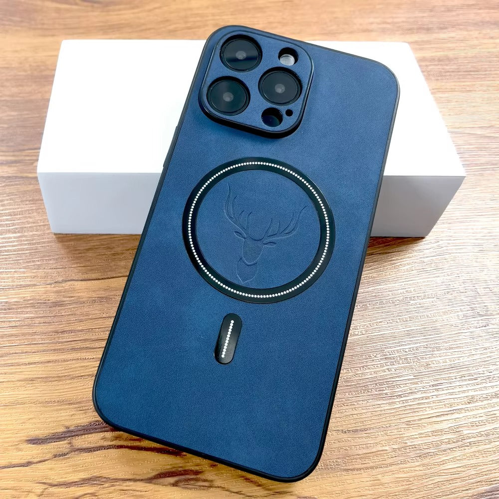 Luxury PU Leather MagSafe iPhone Case – Deer Embossed Design, Stylish & Durable Full Protection Cover | Case for iPhone