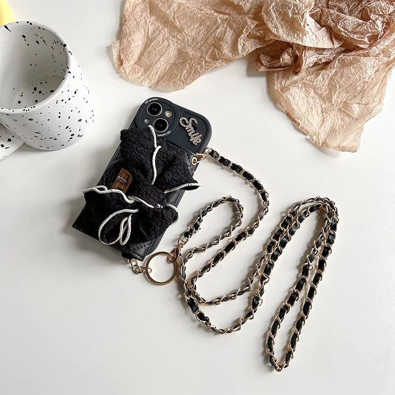 Luxury Apple iPhone Case, MagSafe Compatible, Camera Lens & Screen Protection, Ultra Thin, Shockproof, Magnetic Full All Around Cover – DIY Diamond Bowknot Crossbody Purse Case with Card Slot & Metal Button