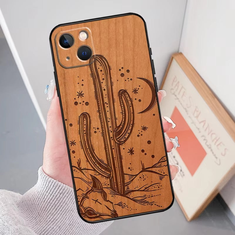 Luxury Apple iPhone Case, MagSafe Compatible, Camera Lens Protection, Screen Protection, Artistic Wood Cover