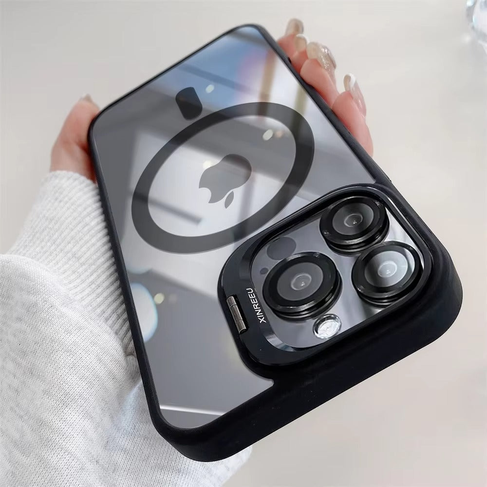 Premium Apple iPhone Case MagSafe Compatible, Camera Lens & Screen Protection, Cover with Transparent Stand & Lens Film