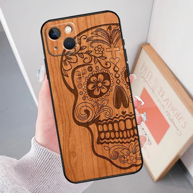 Luxury Apple iPhone Case, MagSafe Compatible, Camera Lens Protection, Screen Protection, Artistic Wood Cover