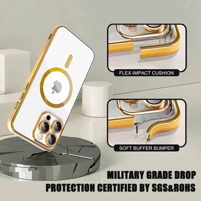 Luxury Magnetic Magsafe Phone Case – Wireless Charging, Transparent Electroplated Shockproof Cover,