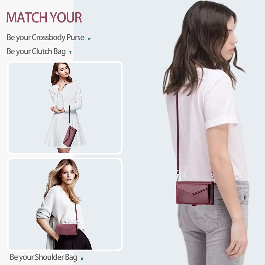 Luxury Dual-Layer Wallet iPhone Case – Flip Leather Cover with Card Slots, Photo Frame, 2 Lanyards, Shockproof Protection, and Stand Feature for iPhone