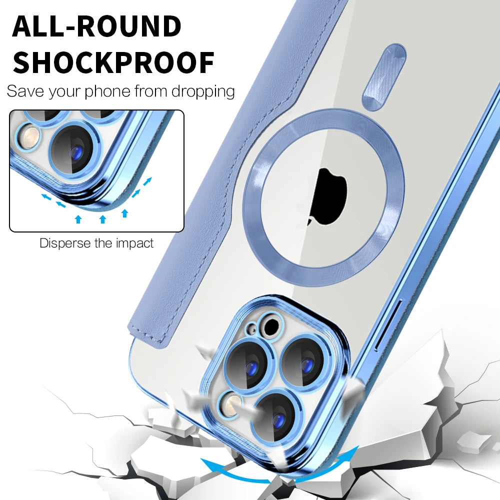 Luxury MagSafe Wallet iPhone Case – Grid Leather Flip Cover, Magnetic Card Holder, Shockproof Protection, Wireless Charging Compatible, Premium Design for iPhone Models