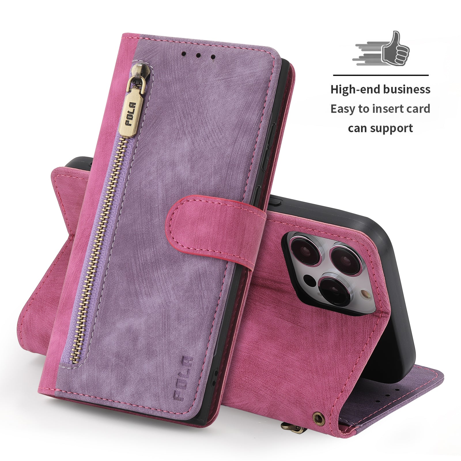 RFID Blocking Leather Wallet iPhone Case – Zipper Flip Cover, Card Slot Holder, Magnetic Stand, Shockproof Protection, Premium Design for iPhone
