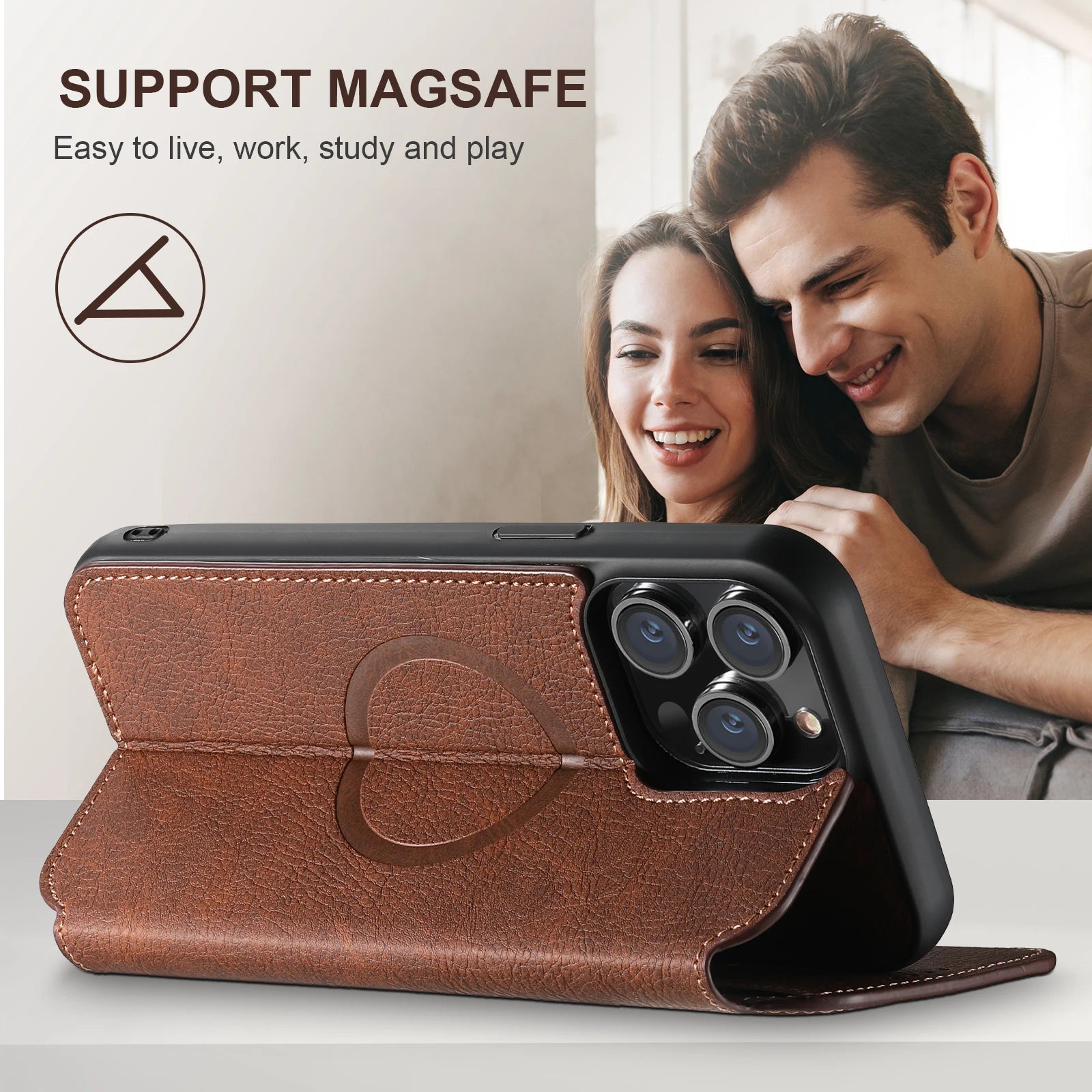 Luxury Leather Magnetic Flip iPhone Case – MagSafe Wallet Card Holder, Wireless Charging Compatible, Shockproof Protection, Elegant Design for iPhone Models
