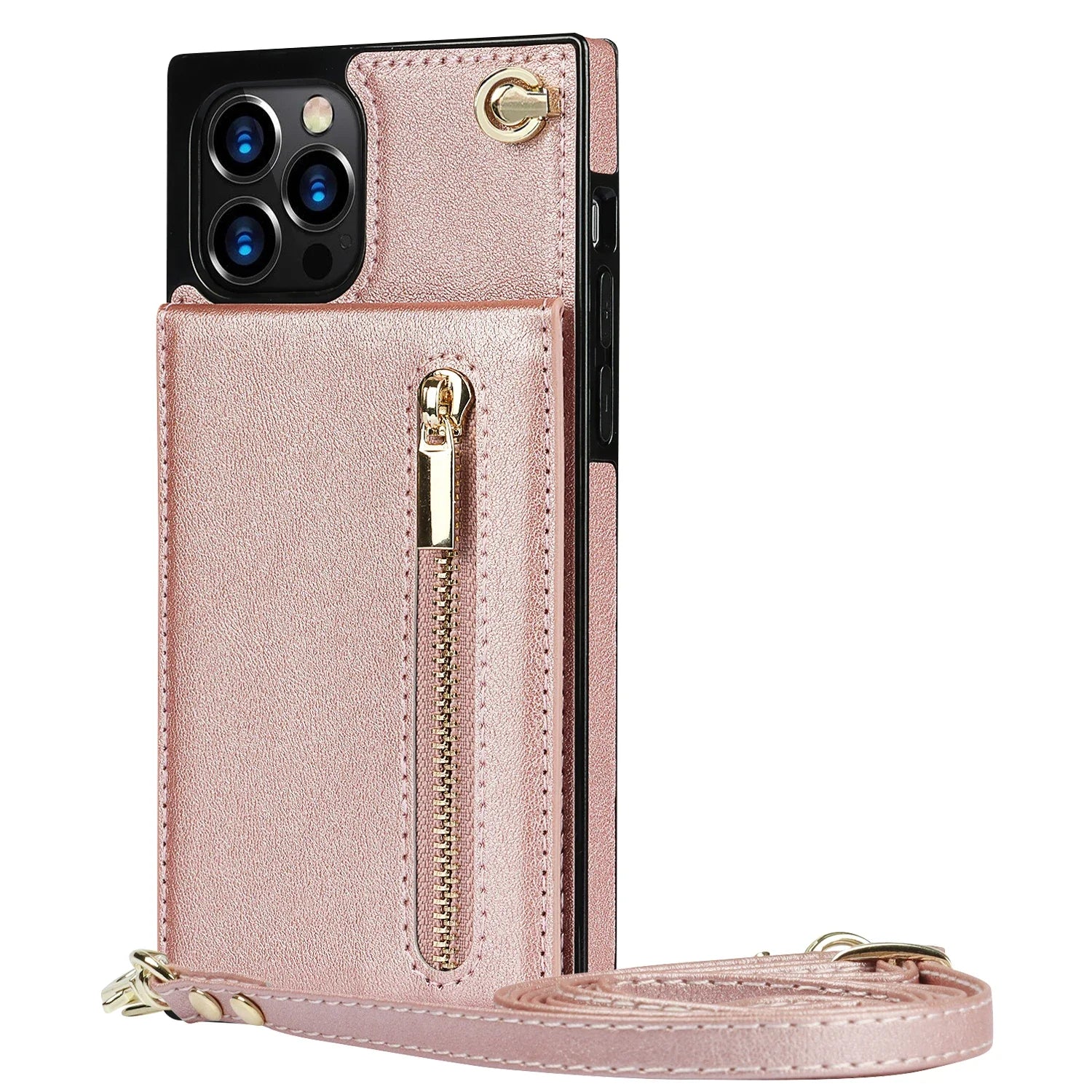 Luxury Zipper Wallet Crossbody Leather iPhone Case Card Holder, Lanyard Strap Magnetic Closure, Stylish Flip Cover for iPhone