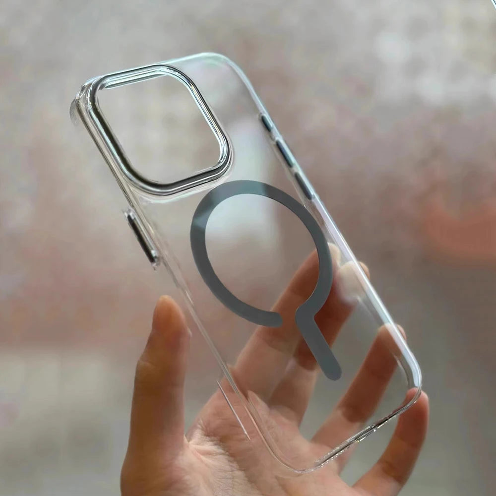 Luxury Titanium Gray Magnetic iPhone Case – Strong MagSafe Charging, Metal Buttons Sleek & Durable Protection Case for iPhone