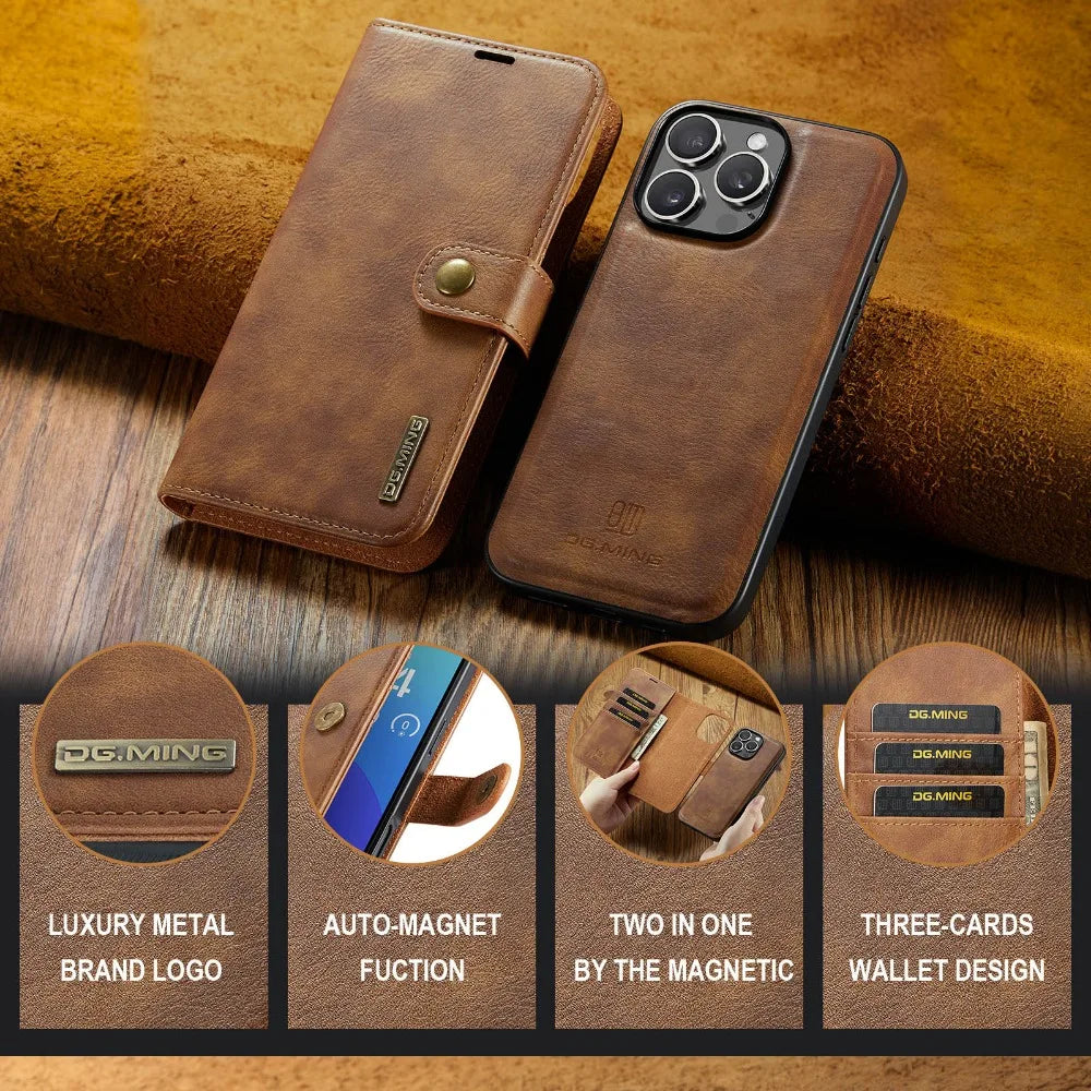 Premium Detachable Magnetic Leather Wallet iPhone Case – Card Holder, and Stylish Flip Cover for Secure and Convenient Use