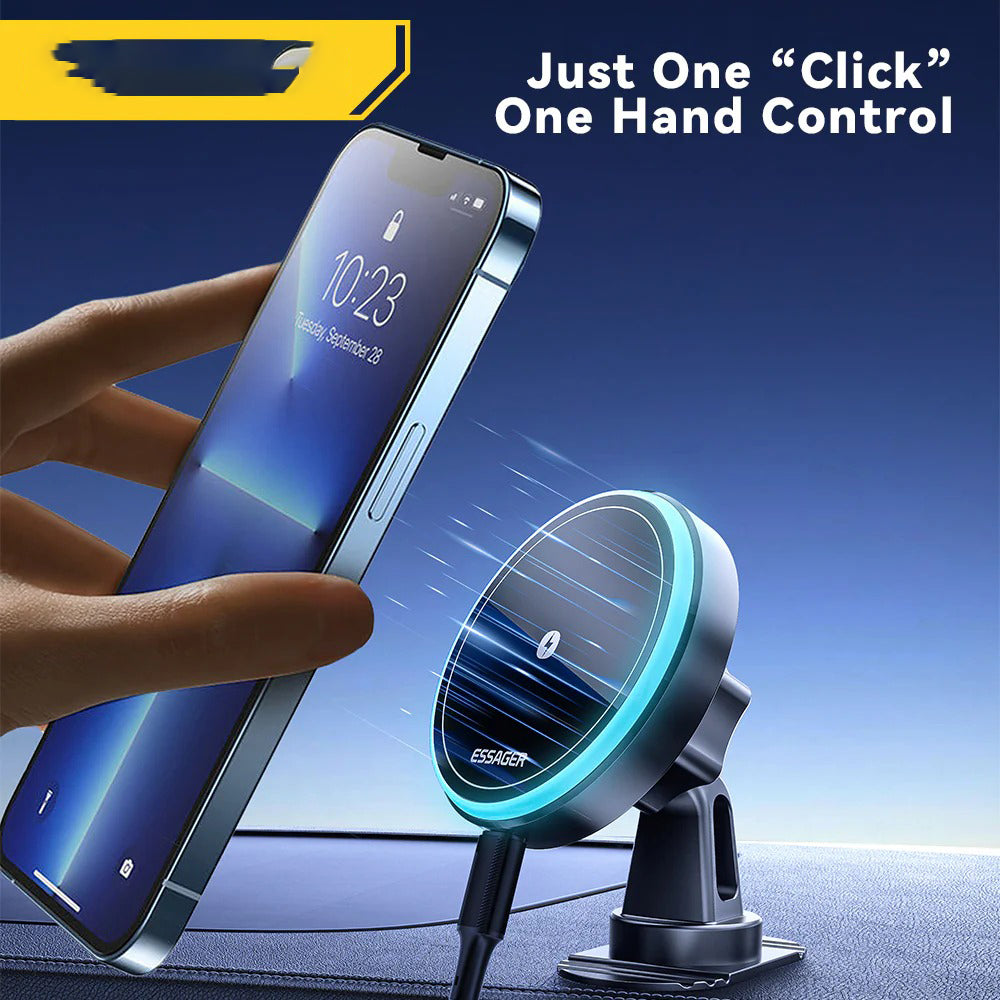 Premium, RGB, Magnetic Car Phone Holder, with 15W Qi Wireless Charging, Dashboard or Vent Mount, Fast Charger Stand for iPhone