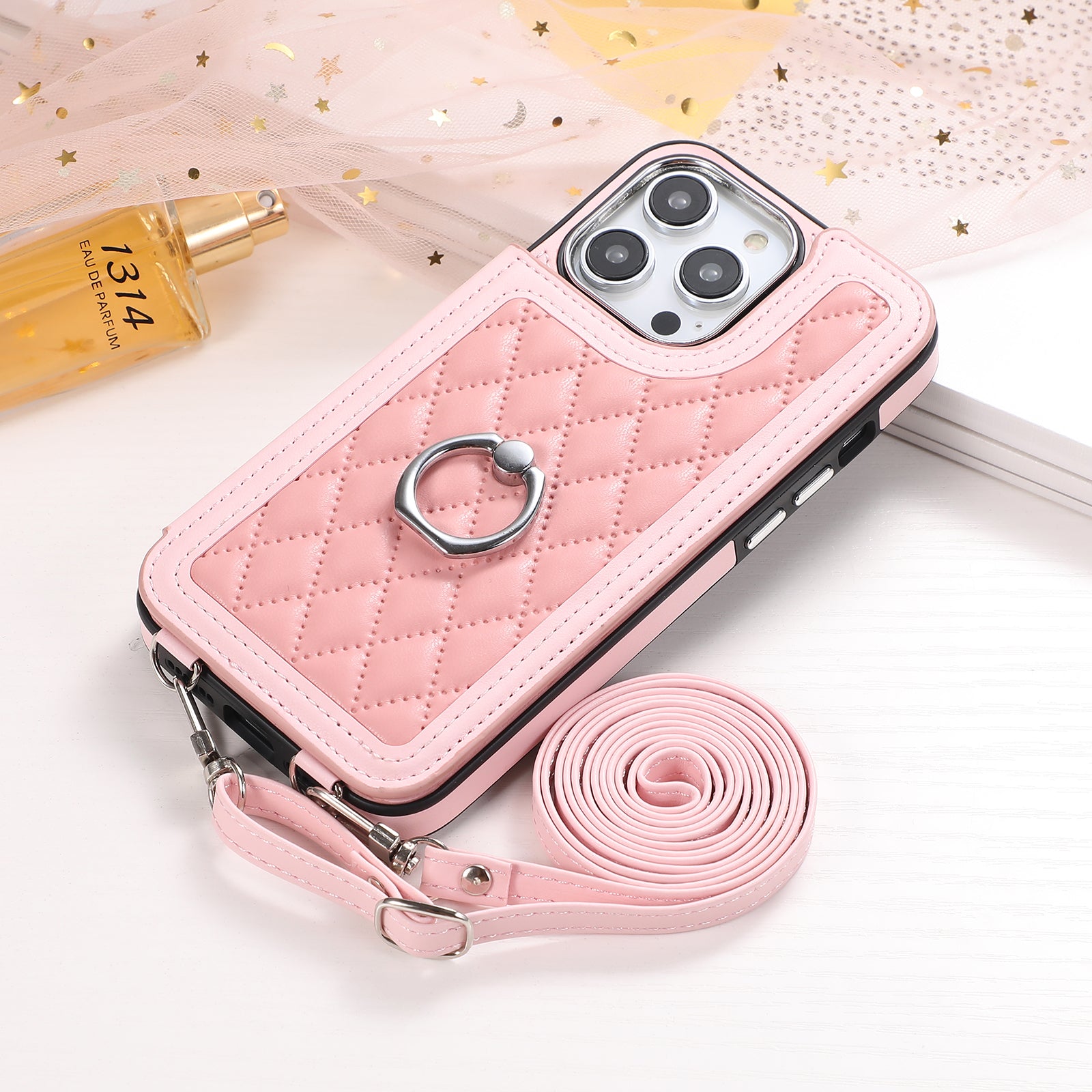 Luxury Crossbody RFID Leather Wallet iPhone Case – Card Slot, Ring Holder, Double Buckle, Lanyard Bag Cover, Magnetic Closure