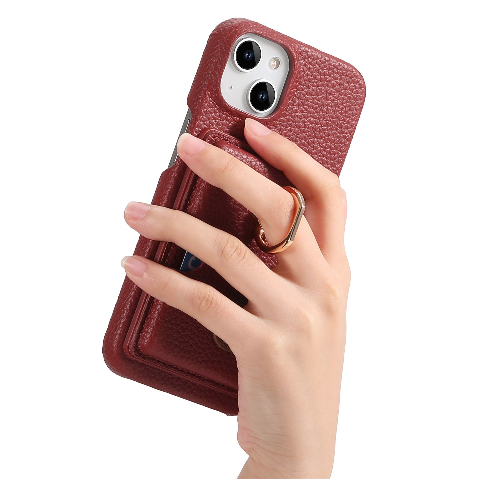 Premium Leather Ring Stand Wallet iPhone Case Card Holder, Magnetic Closure, and Kickstand Support for Hands-Free Convenience