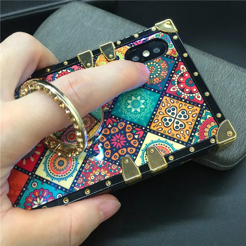 Luxury Glitter Retro Flower Phone Case – Bling & Stylish Protection for iPhone Models Durable, Fashionable for Women