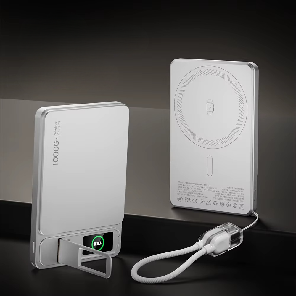 Premium Magnetic Wireless Power Bank 10000mAh – 20W Fast Charging Portable Battery with MagSafe Compatible Magnetic Charging, Digital Display and Phone Stand