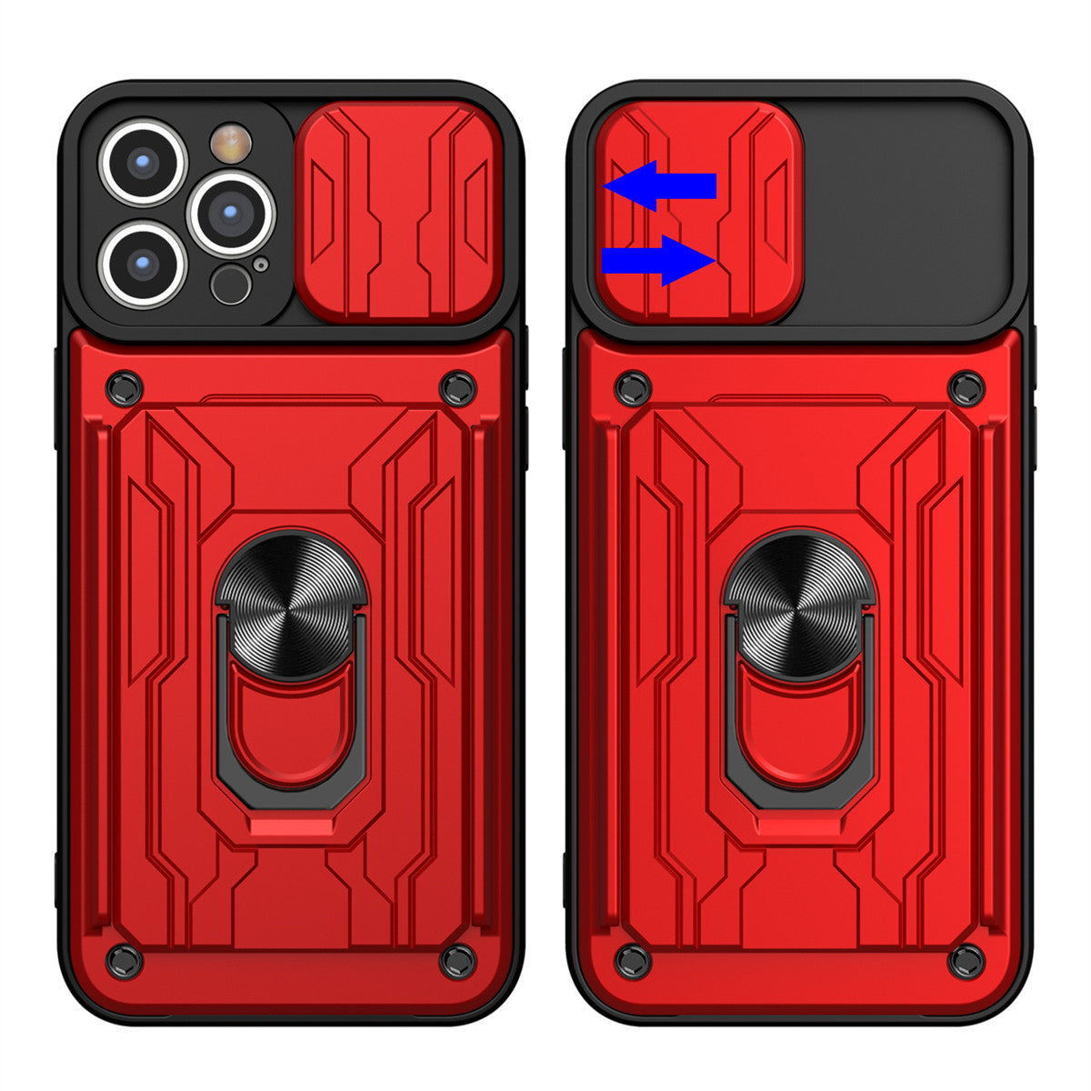 Hidden Slide Card Slot iPhone Case – Lens Protection, Magnetic Ring Stand, Shockproof Cover for iPhone Models