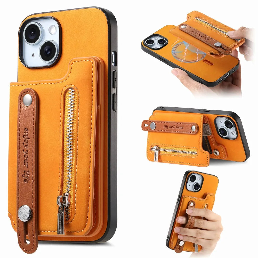Luxury Detachable Zipper Wallet iPhone Case – Magnetic Flip Cover with Card Slots, and Protection for Ultimate Convenience