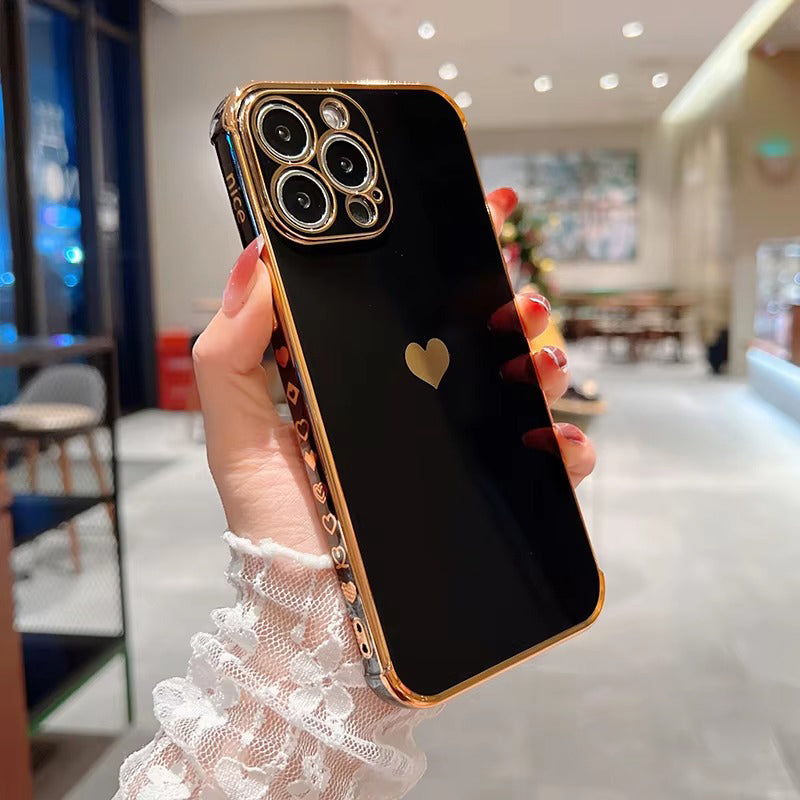 Luxury Apple iPhone Case MagSafe Compatible, Camera Lens & Screen Protection, Ultra Thin Shockproof Magnetic Full All Around Protection Cover with Electroplated Love Heart Design