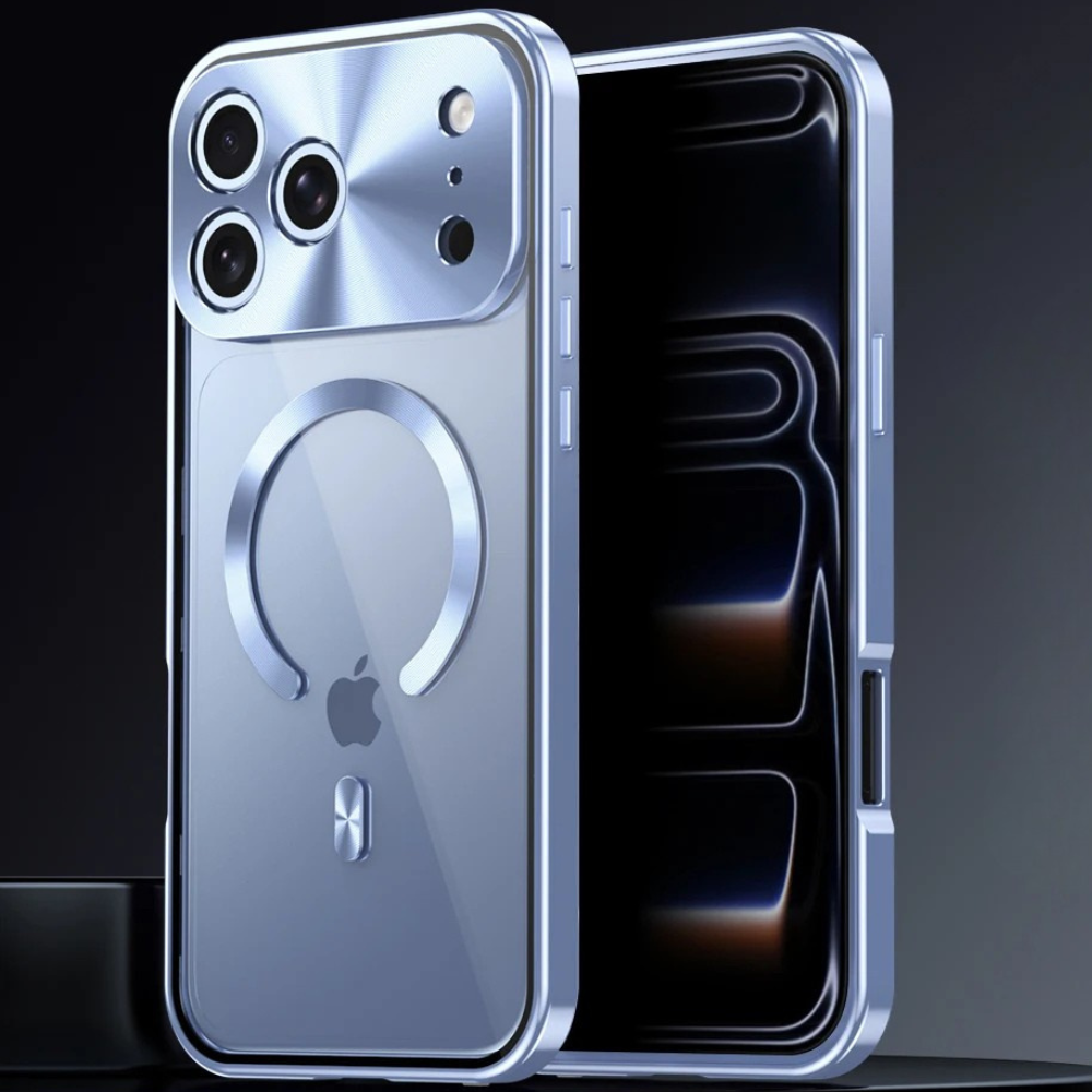 Premium Aluminum Frame iPhone Case – MagSafe Compatible Magnetic Cover with Built-in Privacy Screen Protector, Raised Camera Lens Guard and Clear Back
