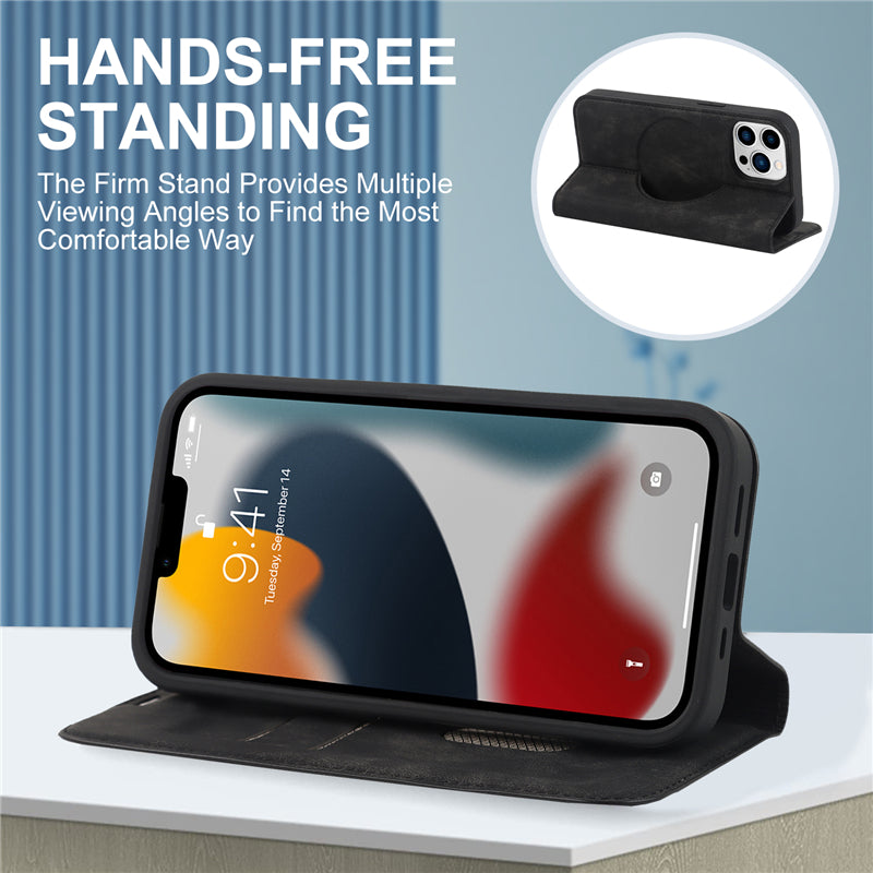 Luxury Magnetic Leather Wallet iPhone Case – MagSafe Wireless Charging, Card Slot, Stand Feature, Premium Protection, Stylish & Durable Cover