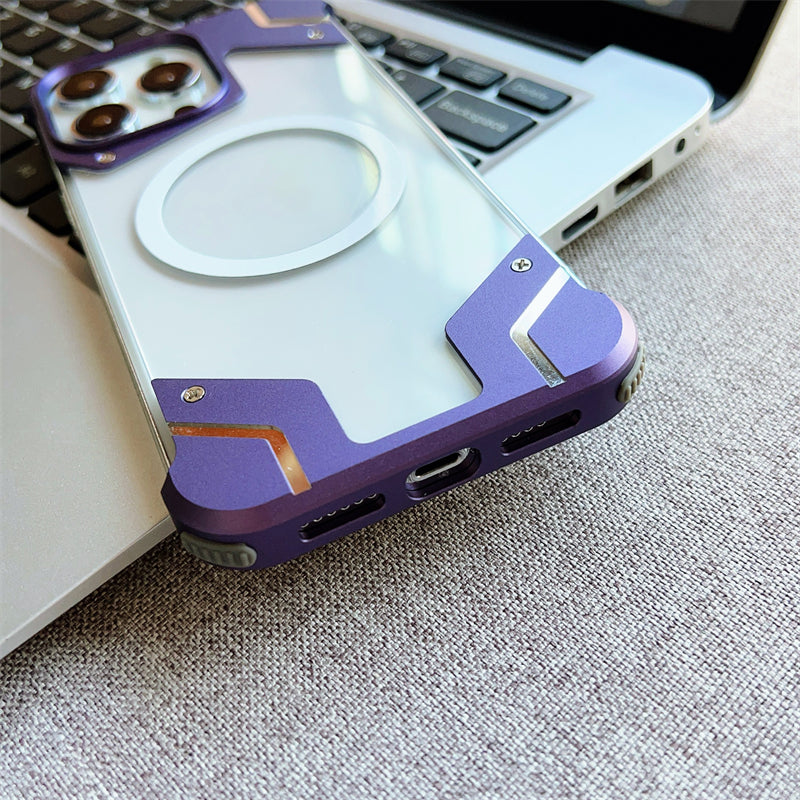 Aluminum Alloy Frameless  - Metal Bumper, Transparent PC Back, Magnetic Wireless Charging Compatible | Case for iPhone