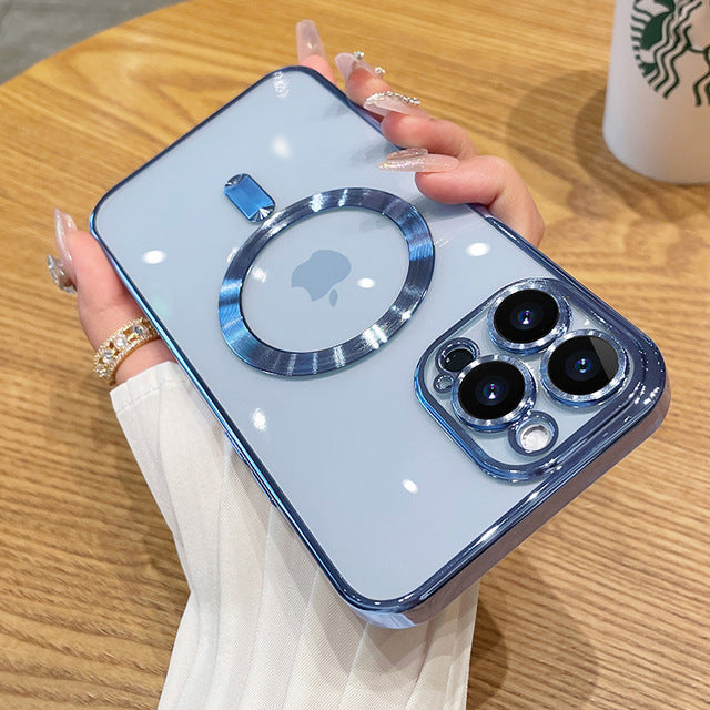 Clear Plating Magnetic iPhone Case - MagSafe Compatible, Lens Protection, Wireless Charging Ready Case for iPhone