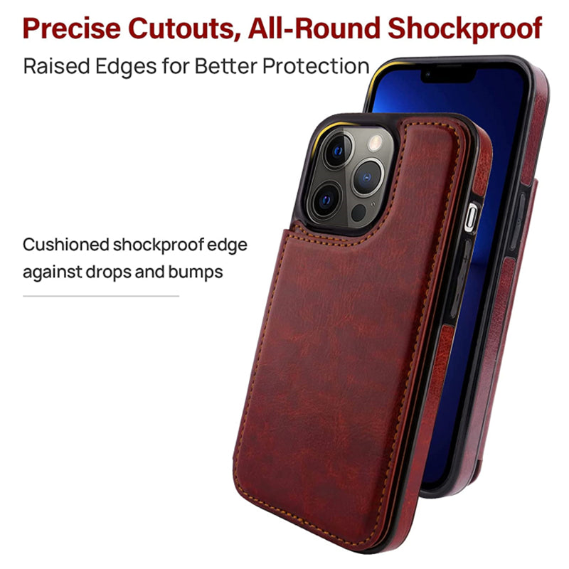 Luxury PU Leather Wallet iPhone Case – Kickstand, Card Holder Slots, Elegant Magnetic Closure for iPhone Models