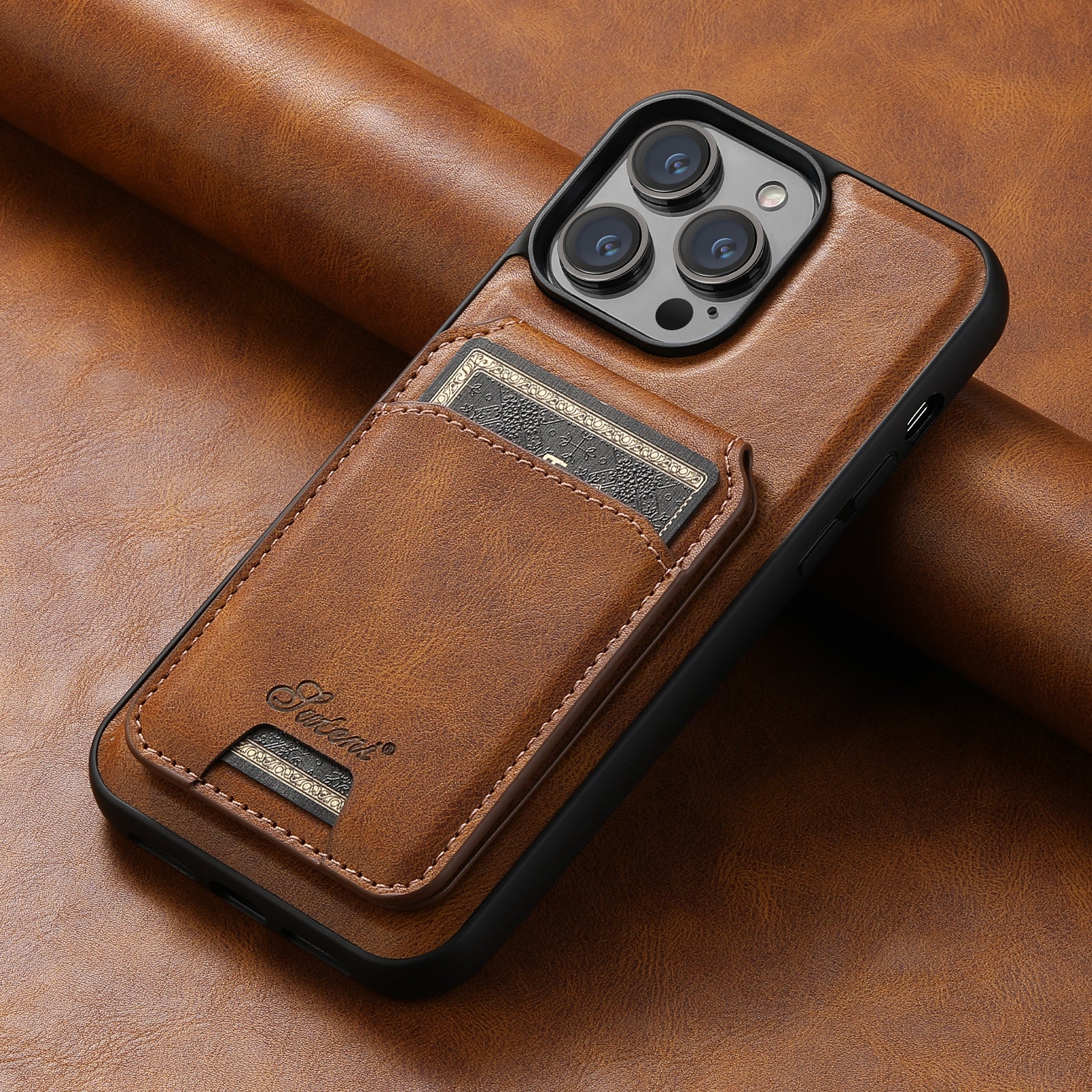 SUTENI Card Holder Leather Wallet iPhone Case – Magnetic Closure, Pocket Cover, Shockproof Protection for iPhone Models