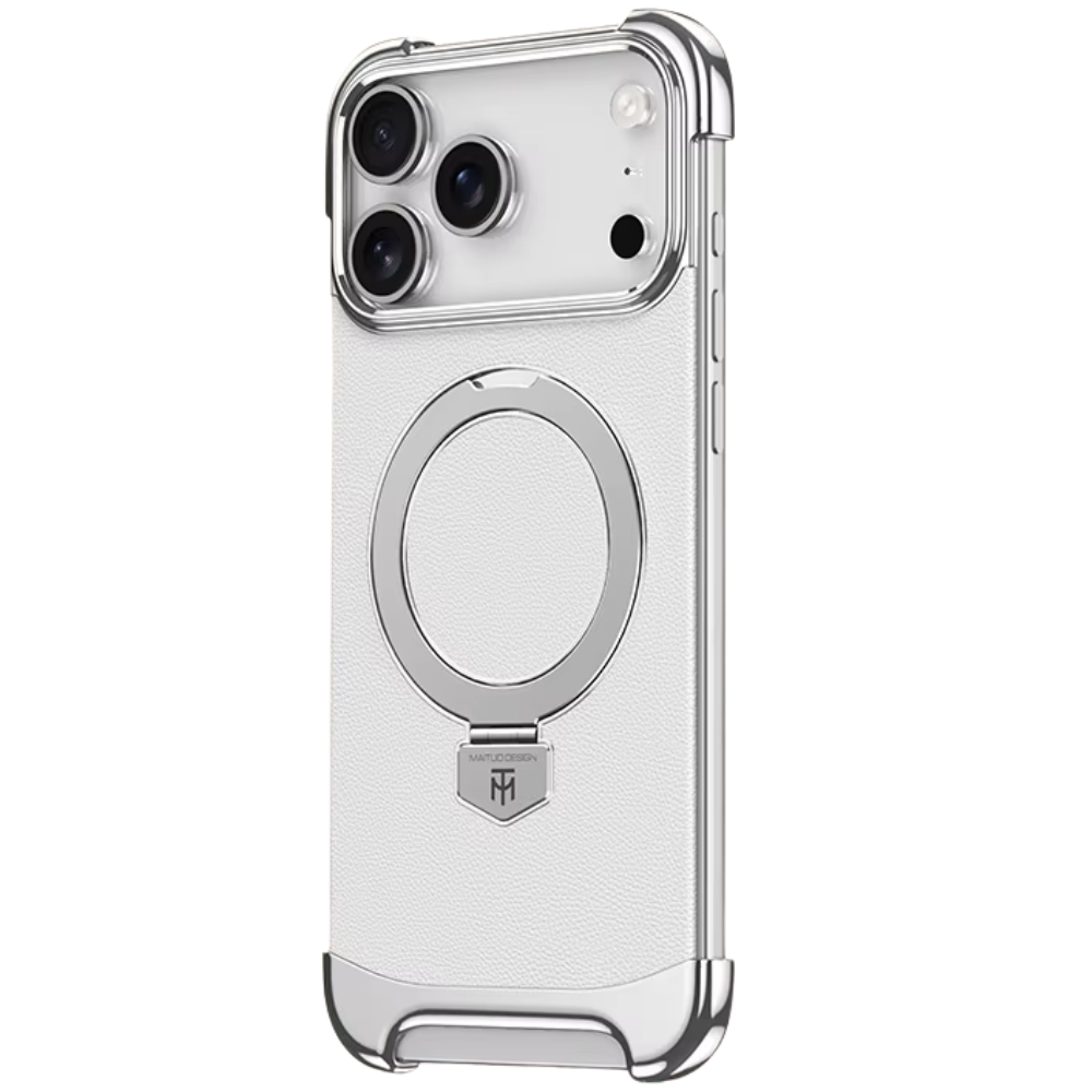 Luxury Leather Frameless iPhone Case – Ultra Thin Magnetic Cover with Metal Bracket Stand, Shockproof Bumper Protection and Camera Lens Guard