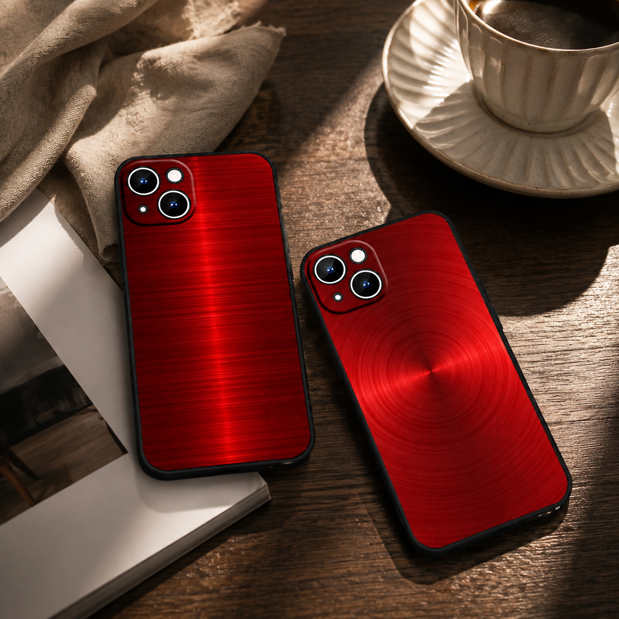 Premium iPhone Case Red Blue Metal TPU Cover Seawater Texture Shockproof Slim Protective Case Stylish Lightweight Design